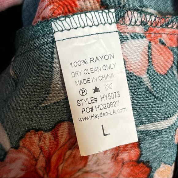 HAYDEN LOS ANGELES Green Boho Oversized Peplum V Neck Floral Top Size Large - Picture 7 of 7